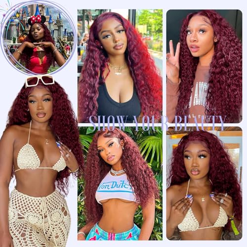 Red Lace Front Wigs Human Hair 13x6 Deep Wave 18 Inch 99J Burgundy Wet & Wavy