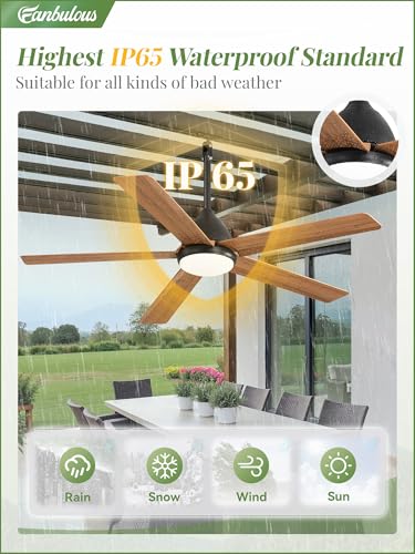 52" Outdoor Ceiling Fan with Light Brown Fans IP65 Waterproof Plug
