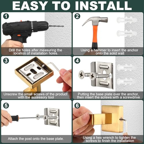 Gold Bathroom Hardware Accessories Set - 15 Pcs Wall Mount Towel Bar, Ring, Holder & Hooks - Modern Concealed Screw Design