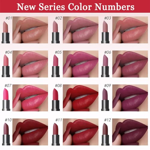 6 Pcs Nude Pink Brown Rose Red Purple Matte Lipstick Set for Women Long Lasting Waterproof Moisturizing Lipsticks for Older Women 24 Hours Lip Stick Lip Stain Makeup Gift Kit,Lip Makeup Vegan