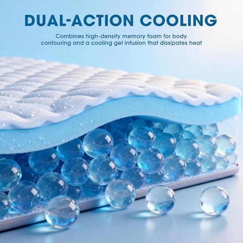 Full Size White Dual Layer Cooling Memory Foam Mattress Topper 2 Inch Gel + 1 Inch Pillow Top with Deep Pocket