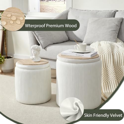 White Royal Windsor Round Storage Ottoman Set of 2 - Vanity & Footstool
