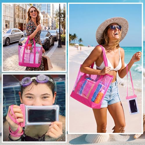 Pink Clear Stars Bag Set for Women - Beach Tote & Cosmetic Pouch Travel Accessories