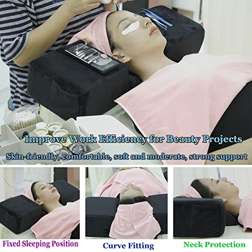 Black Lash Pillow for Eyelash Extensions, Ergonomic Memory Foam Neck Support