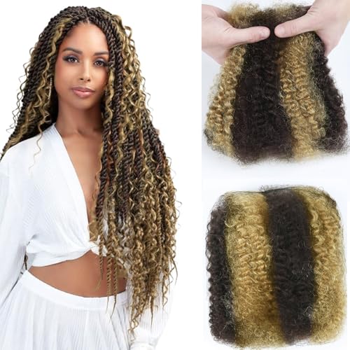 FQ Afro Kinky Curly Human Hair Extensions Highlight 14 Inch Bulk for Braiding & Dreadlocks