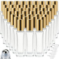 100 Pcs 10 ml Roller Bottles for Essential Oils, Square Thick Empty Glass Roller Bottles with Stainless Steel Roller Balls Protection Leakproof with 5 Funnel for Travel