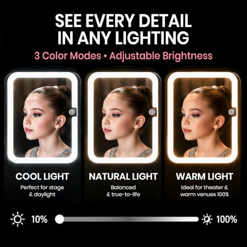 Fanwoli Sparkling Black Makeup Bag with Detachable 4K LED Mirror - 3 Light Modes