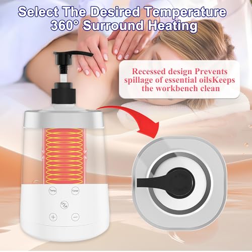 Massage Oil Warmer, Massage Oil Heater with Two Oil Bottle dispensers, Body Liquid Warmer from 30 to 65 ¡ÆC, Lotion Bottle Warmer Shampoo Heater for Salon (White)