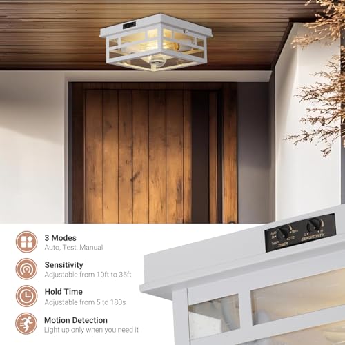 Square Outdoor Flush Mount Motion Sensor Ceiling Light - White Industrial Design