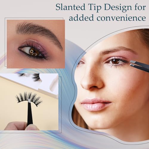 64 Pieces Eyebrow Tweezers Bulk for Women Men, Precision Stainless Steel Slanted Tweezers Mini Tweezer for Brow, Facial Hair & Ingrown Hair Removal, Plucking Blackhead
