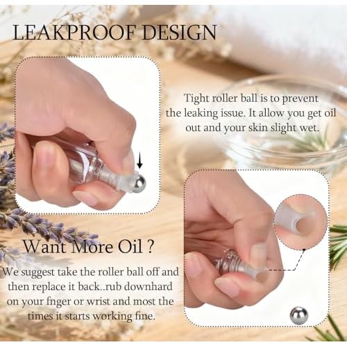 PrettyCare Set of 120, Bulk 10 ml Essential Oil Roller Bottles with Stainless Steel Roller Ball - Refillable Leak-proof Empty Thick Amber Glass Roll on Bottles with Golden Caps for Travel, Perfume