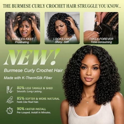 Pre-Looped Burmese Curly Crochet Hair 18 Inch - 8 Packs 120 Strands 1B#