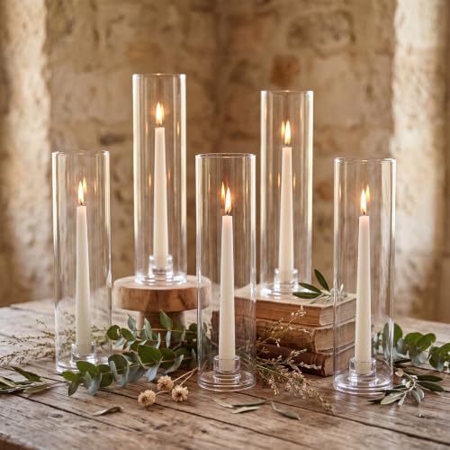 36 Pack 12-Inch Tall Glass Hurricane Candle Holders with Taper Candles for Decor