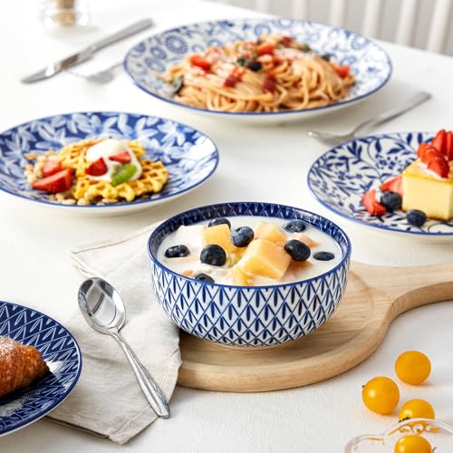 Cobalt Blue 12-Piece Dinnerware Set for 4 - Plates & Bowls, Microwave & Dishwasher Safe