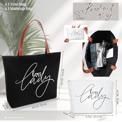 Sieral 2 Pcs Boss Lady Gift Bosses Day Lady Tote Bag with Zipper Makeup Bag Appreciation Gifts for Women Female Leader Coworker Colleague Birthday