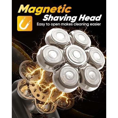 Head Shaver for Bald Men, 7D Floating Bald Head Shaver 5-in-1 Grooming Kit, Wet/Dry Electric Razor with LED Display, Turbo Speed, Magnetic Detachable Blades, IPX6 Waterproof, Type-C Rechargeable