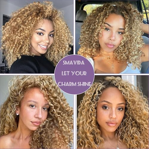 Smavida 18 Inch #27/613 Ombre Burmese Curly Crochet Human Hair Extensions - Pre-Separated Knotless Micro-Loop, 50g/Pack