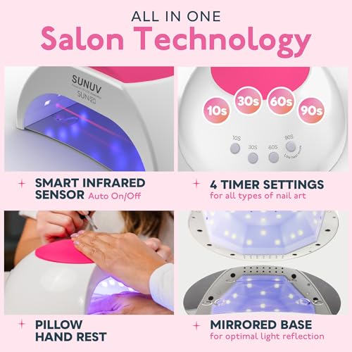 SUNUV Gel Nail Light for Nail Polish 48W UV Dryer SUN2C Rose, Hema-Free Gel Nail Polish Kit, 16 Colors Gel Polish Set