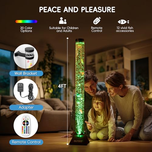 4FT Sensory Bubble Tube Lamp with Wall Bracket & Remote for Relaxation & Sensory Rooms
