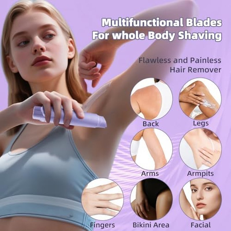 2 in 1 Women's Electric Shaver, Dual Head Bikini Hair Trimmer, IPX6 Waterproof, Wet & Dry, Bikini Underarm Leg Arm Body Facial Epilator, (Purple)