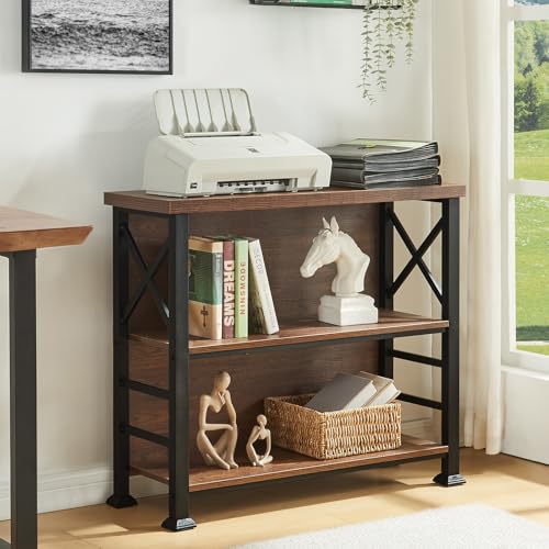 Hombazzar 3-Tier Short Bookcase, 35.4” Wide Rustic Brown Storage Shelf