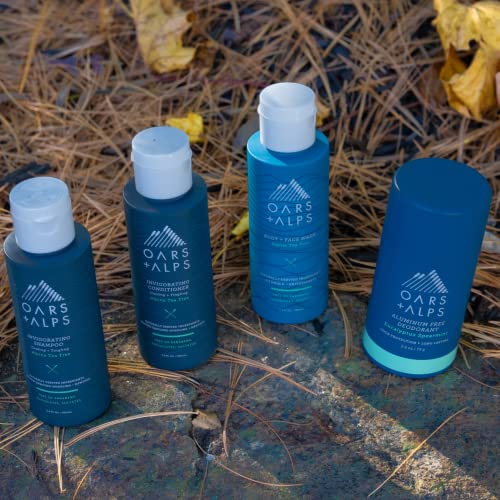 Oars + Alps Travel Kit for Men - Alpine Tea Tree Scent, Hair & Body Set with Reusable Pouch