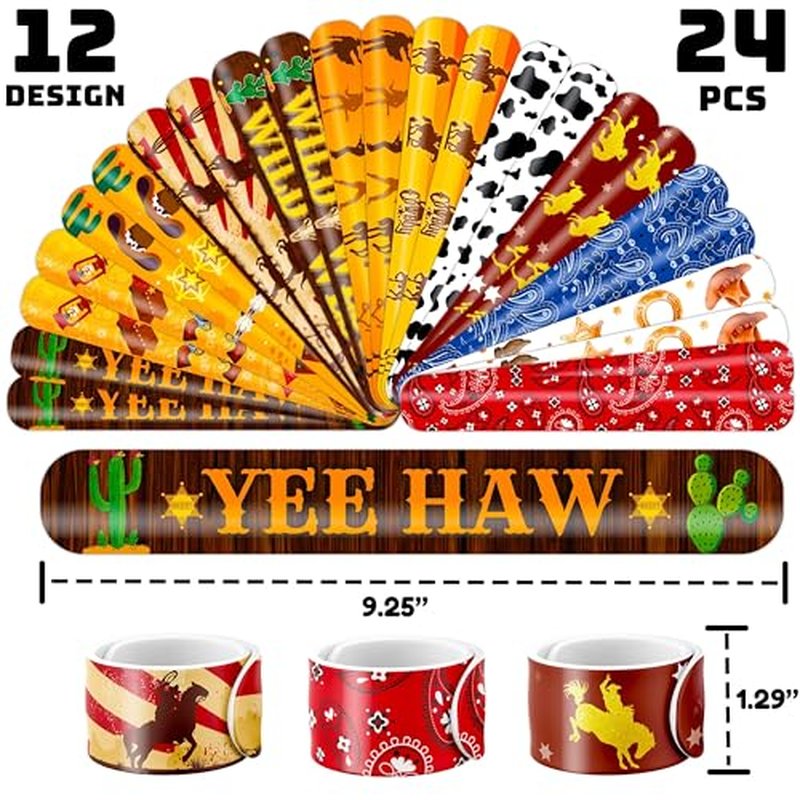 48PCS Cowboy Party Set - 24PCS Temporary Tattoos & 24PCS Slap Bracelets - Wild West-Themed Birthday Supplies, Baby Shower Gifts, Classroom Rewards & Party Decor for Kids (Boys & Girls)