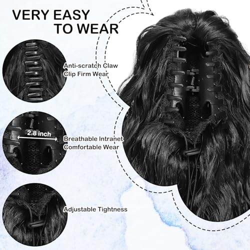 Long Curly Ponytail Extension Clip-In Hairpiece 28 Inch Black Natural Wave for Women