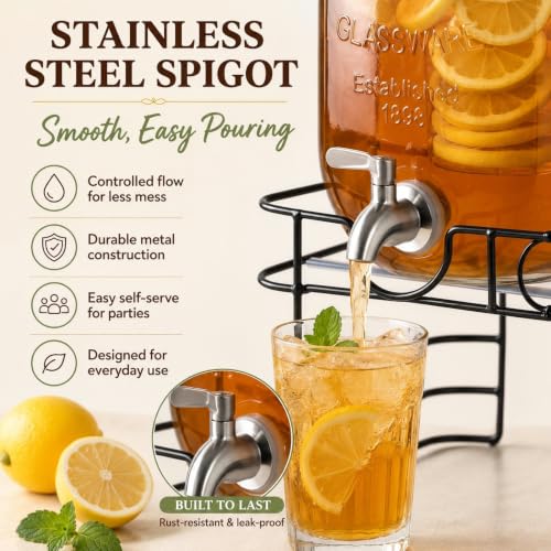 Kikcoin 2 Gallon Glass Drink Dispensers with Stand – 2 Pack