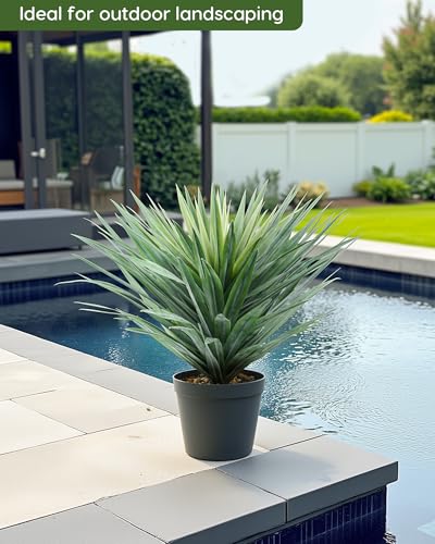 Green Artificial Agave Plant in Black Pot - 27-Inch Tall, Real Stone Pebbles