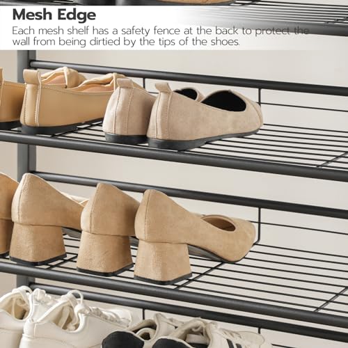 12-Tier Shoe Rack Organizer for Entryway - Large Capacity, Adjustable Mesh Shelves, Rustic Brown & Black