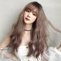 AIKO PRO Gray Pink Long Curly Wavy Wig with Bangs, 23-inch Synthetic Hair for Cosplay & Daily Wear