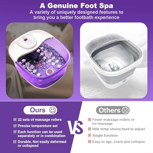 ECARBME Purple Foot Spa Bath Massager with Heat, 22 Rollers, Bubbles & Vibration
