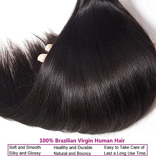 16 Inch Brazilian Straight Human Hair Bundles - Natural Black, 10A Virgin, Single Pack