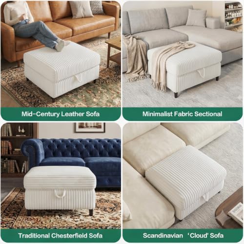 White Storage Ottoman Cube with Lid & Footrest - End of Bed Shoe Stool