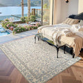 Blue/Cream 5x7 Washable Vintage Floral Area Rug for Living Room - Jinchan