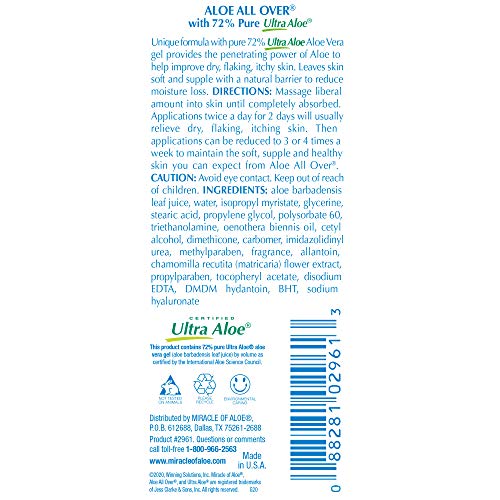 Miracle of Aloe¡¯s Aloe All Over Super Moisturizing Dry Skin Lotion (2-Pack, 4 oz) - Made with 72% UltraAloe Aloe Vera Gel. Safe for Everyone: Men, Women, Kids. Ends Flaking and Restores Dry Skin Fast