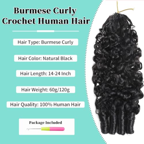 Jukabe Burmese Curly Crochet Hair Extensions 18 Inch 60g Natural Black