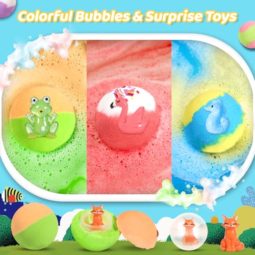 30-Pack Kids Bath Bombs with Toys Inside – 3 Themes Ocean Land Sky, 10 Surprises, Gentle Bubble Bath
