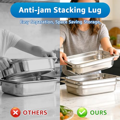 Full Size Hotel Pan with Lid - 4 Inch Deep Commercial Food Storage (4 Pack) + 4 Tongs