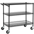 Heavy Duty 3-Tier Utility Cart - 36L x 18W x 35.4H Steel Wire Rolling Cart with Handle, Black
