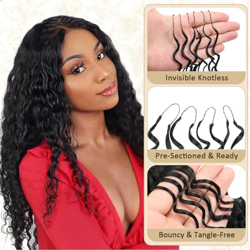 12 Inch Deep Wave Feather Crochet Hair 100 Strands - Black Women Synthetic Bundle