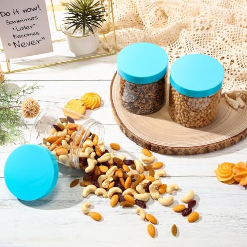 12 Pack 16 oz Plastic Round Jars with Lids - Blue Travel Cosmetic Containers