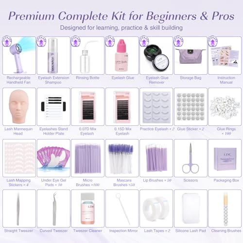 Purple Professional Eyelash Extension Starter Kit for Beginners | LZM