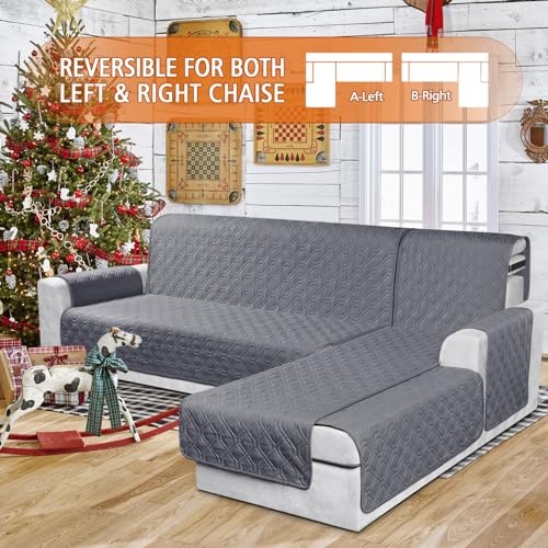 Dark Gray L Shaped Couch Cover - Waterproof Sectional Slipcover, Extra Large