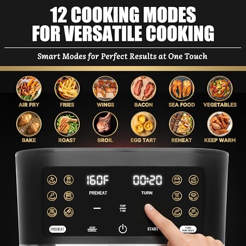 FineMade 4.5 Qt Glass Air Fryer with 12 Cooking Modes - Graphite