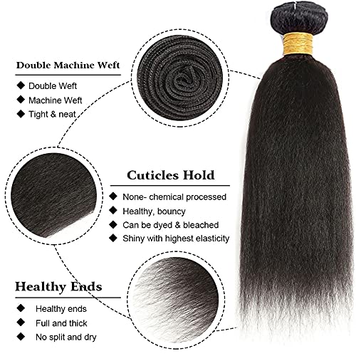 26 Inch Yaki Straight Human Hair Bundles 1B Natural Black Kinky Straight