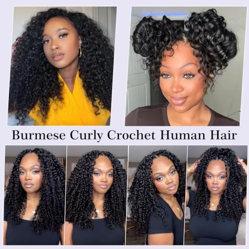 Burmese Curly Crochet Hair Extensions 120g 16 Inch - Natural Human Hair, Easy Install