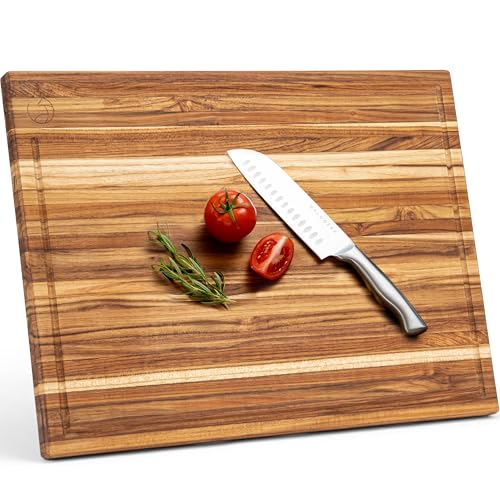 Large Teak Wood Cutting Board 24x18 Inches - Solid Wooden Butcher Block - Natural Beeswax Finish