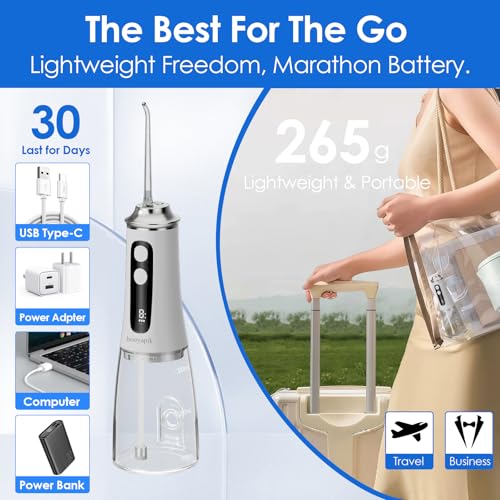 Water Flosser 300ml with 9+9 Modes & 4 Tips - White (D0051) - Cordless & Waterproof
